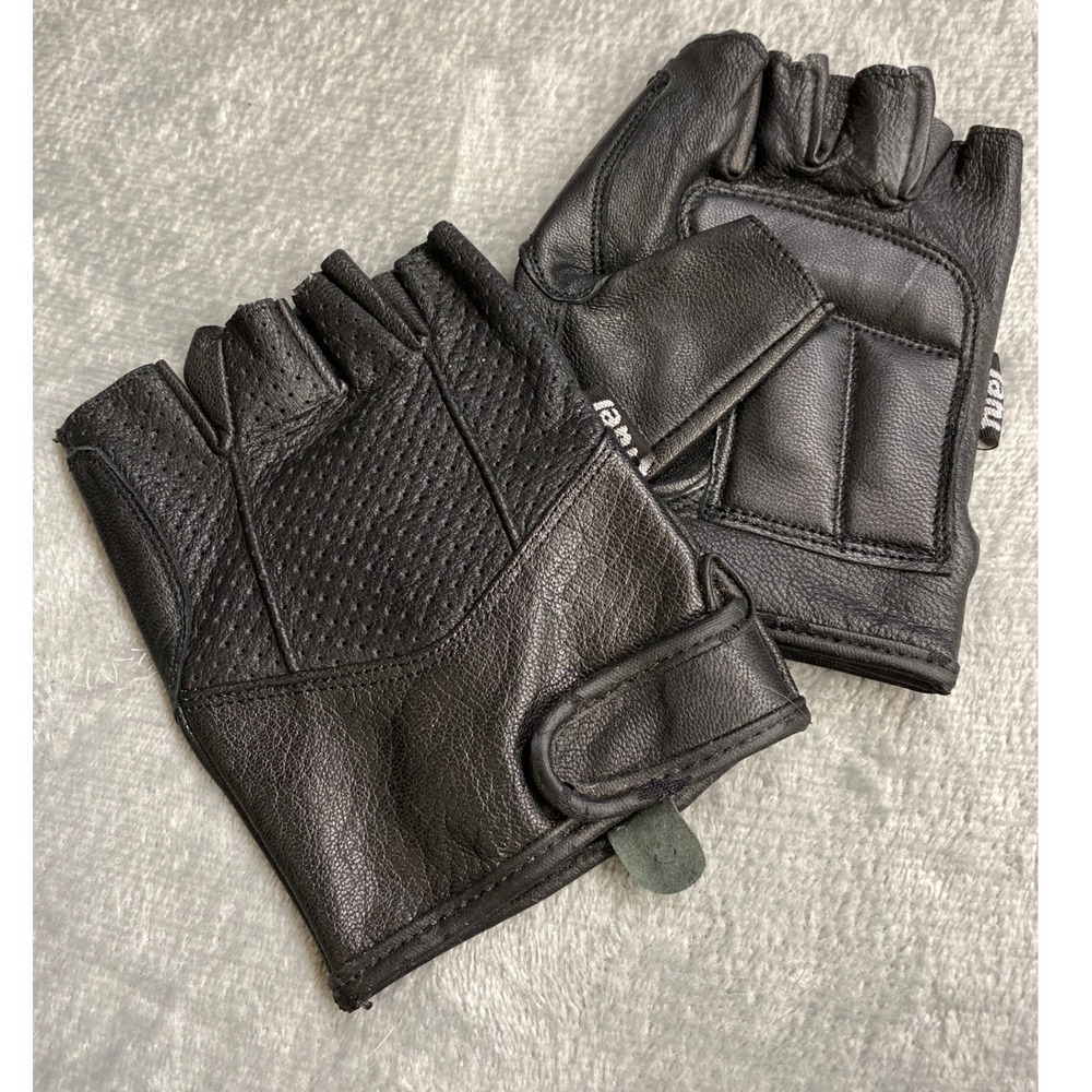 Fuel Fingerless Motorcycle Riding Gloves Mens Size Medium Black Leather Biker